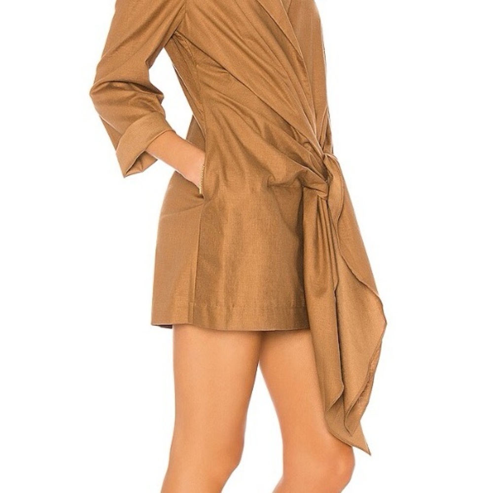 L'Academie Camel Long Sleeve Wrap Dress